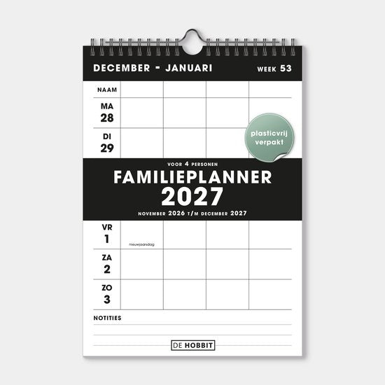 Kalender 2027 Familieplanner Spiraal D1