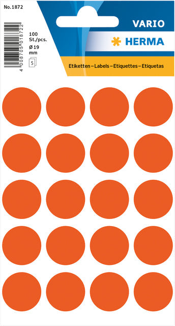 Etiket Herma 1884 Rond 19mm 100st - 5 kleur opties