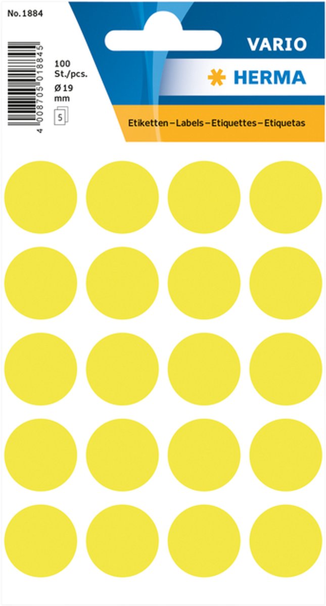 Etiket Herma 1884 Rond 19mm 100st - 5 kleur opties