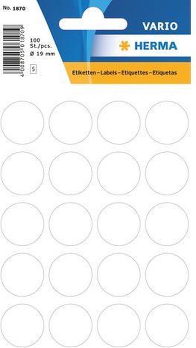 Etiket Herma 1884 Rond 19mm 100st - 5 kleur opties