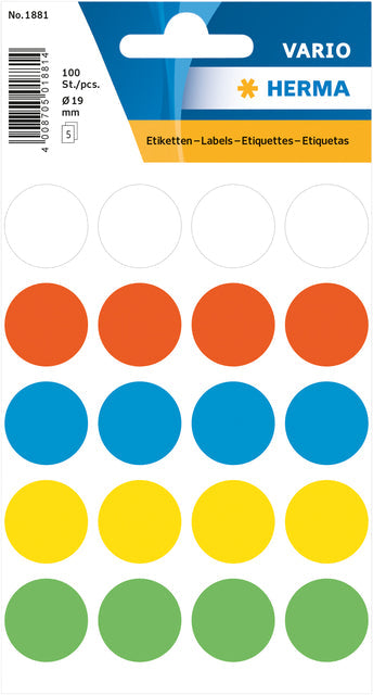Etiket Herma 1884 Rond 19mm 100st - 5 kleur opties